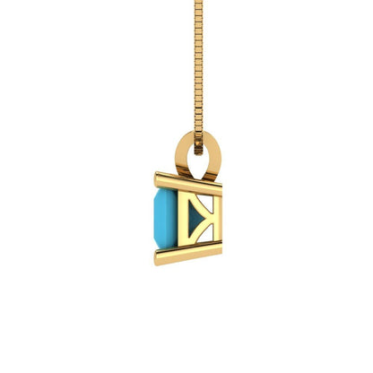 3.0 ct Brilliant Princess Cut Solitaire Designer Genuine Flawless VVS1 Simulated Turquoise 14K 18K Yellow Gold Pendant with 16" Chain