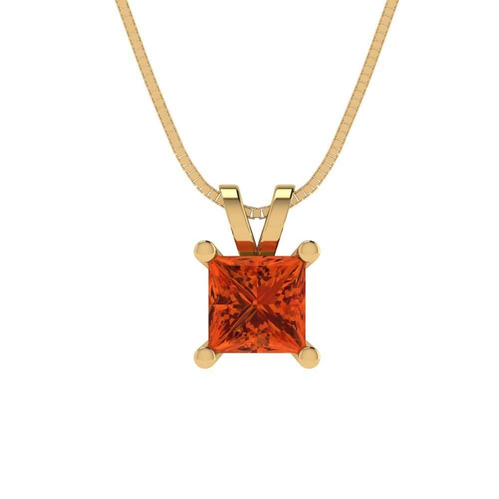 2.50 ct Brilliant Princess Cut Solitaire Designer Genuine Flawless VVS1 Red Simulated Diamond 14K 18K Yellow Gold Pendant with 16" Chain