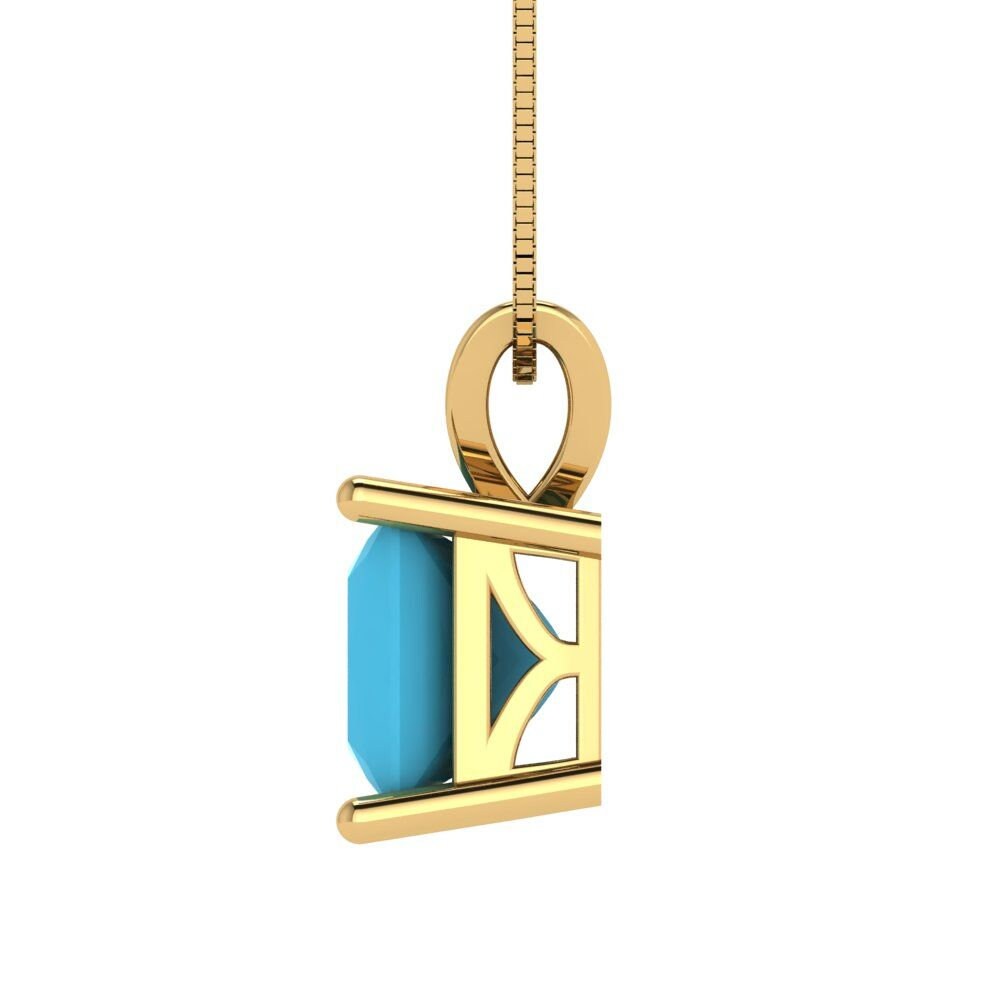 2.50 ct Brilliant Princess Cut Solitaire Designer Genuine Flawless VVS1 Simulated Turquoise 14K 18K Yellow Gold Pendant with 16" Chain