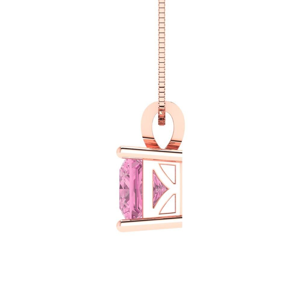 1.50 ct Brilliant Princess Cut Solitaire Designer Genuine Flawless VVS1 Pink Simulated Diamond 14K 18K Rose Gold Pendant with 18" Chain