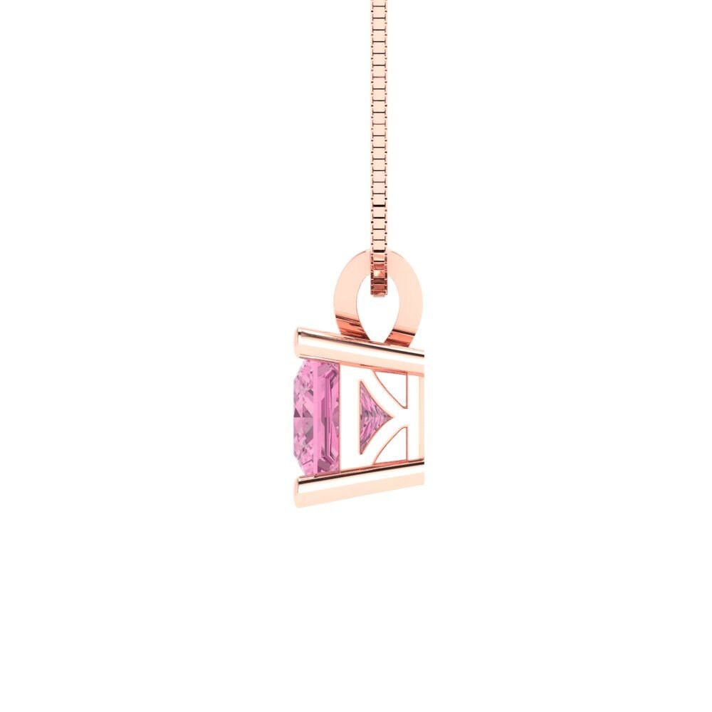0.50 ct Brilliant Princess Cut Solitaire Designer Genuine Flawless VVS1 Pink Simulated Diamond 14K 18K Rose Gold Pendant with 18" Chain