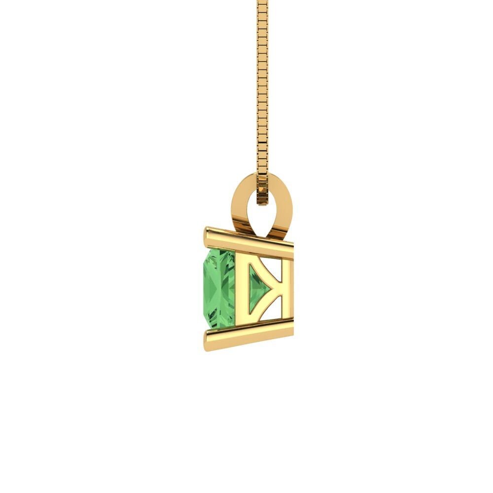 2.50 ct Brilliant Princess Cut Solitaire Designer Genuine Flawless Green Simulated Diamond 14K 18K  Yellow Gold Pendant with 18" Chain