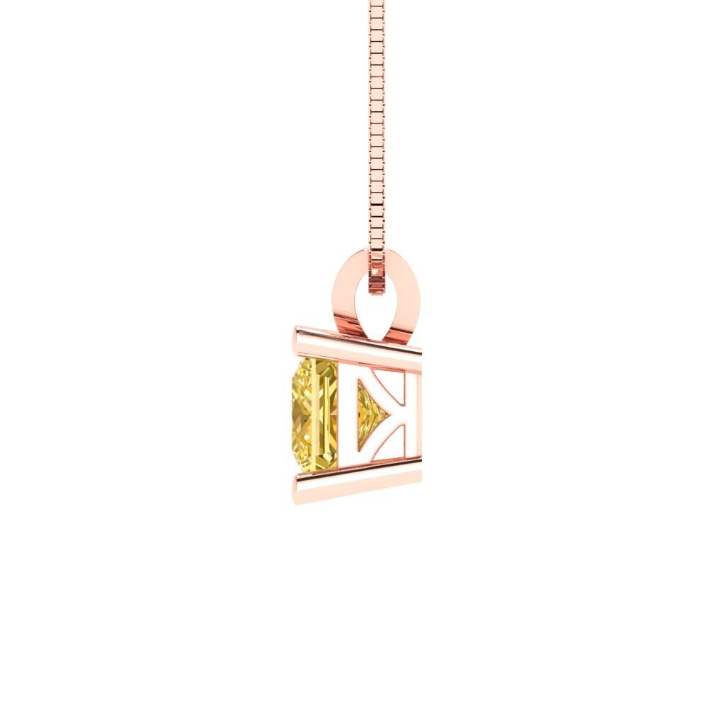 0.50 ct Brilliant Princess Cut Solitaire Designer Genuine Flawless VVS1 Yellow Simulated Diamond 14K 18K Rose Gold Pendant with 16" Chain