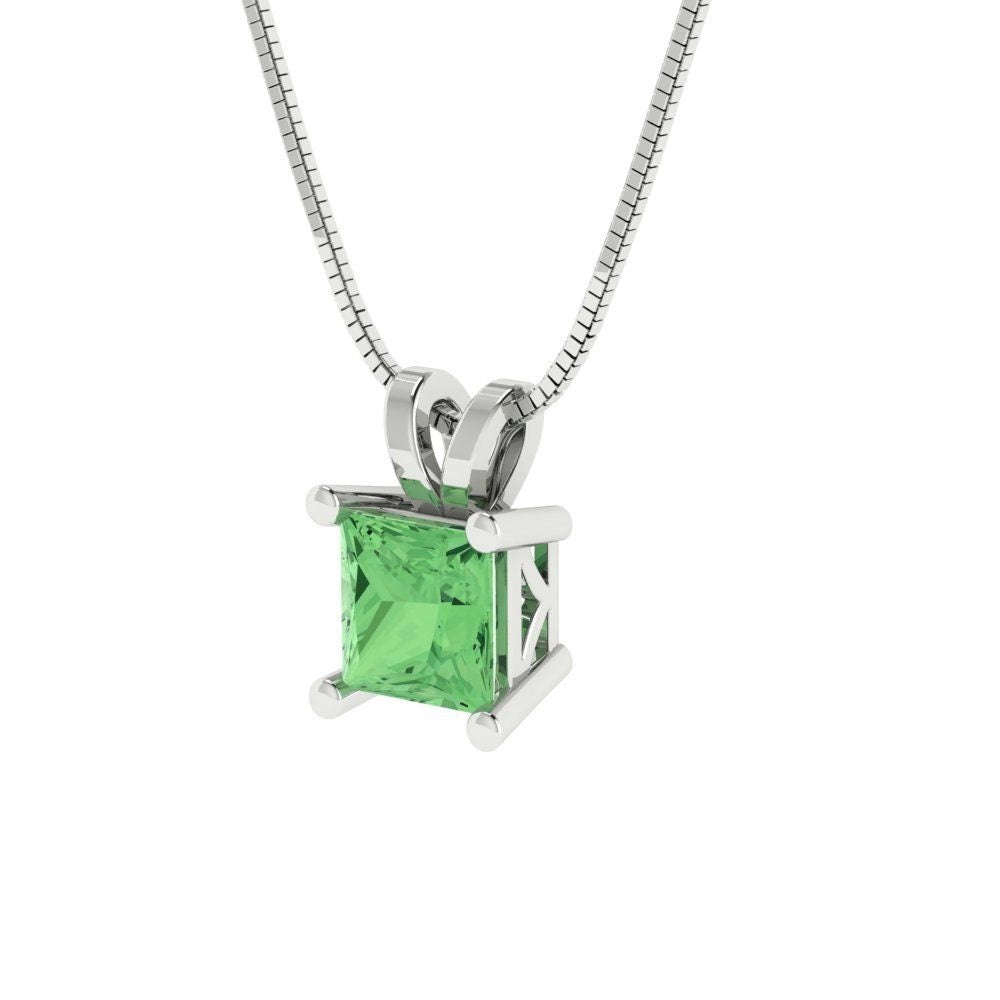 2.50 ct Brilliant Princess Cut Solitaire Designer Genuine Flawless Green Simulated Diamond 14K 18K  White Gold Pendant with 18" Chain