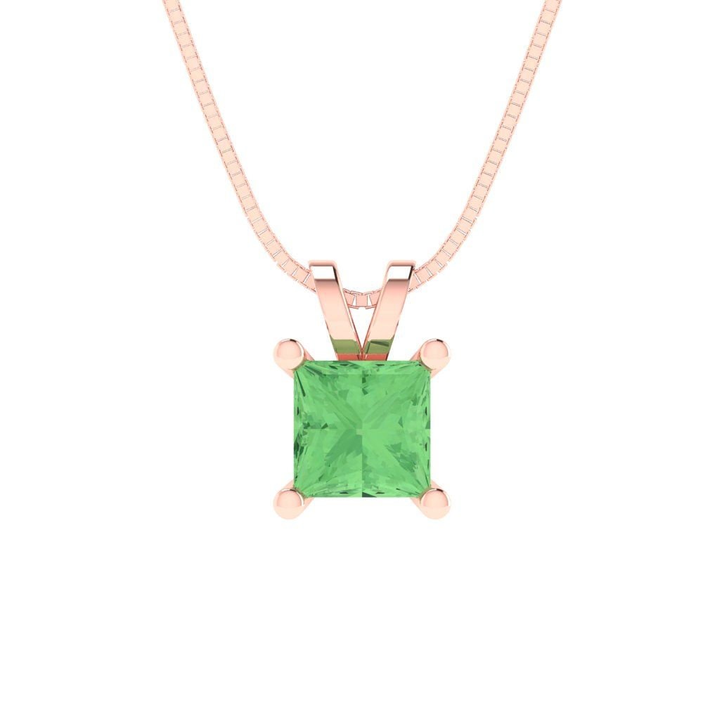 2.50 ct Brilliant Princess Cut Solitaire Designer Genuine Flawless Green Simulated Diamond 14K 18K  Rose Gold Pendant with 18" Chain