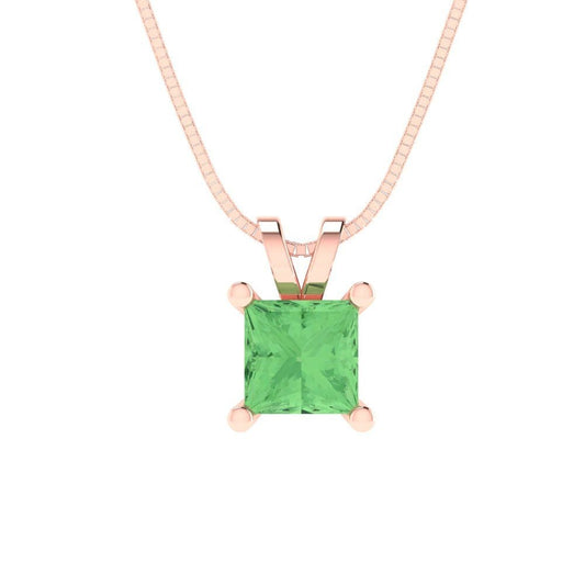 2.50 ct Brilliant Princess Cut Solitaire Designer Genuine Flawless Green Simulated Diamond 14K 18K  Rose Gold Pendant with 18" Chain