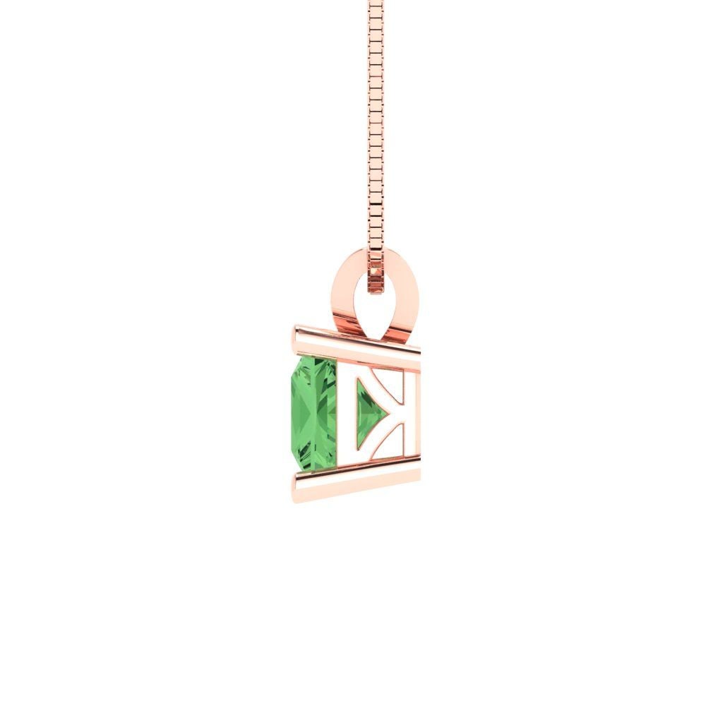2.50 ct Brilliant Princess Cut Solitaire Designer Genuine Flawless Green Simulated Diamond 14K 18K  Rose Gold Pendant with 18" Chain
