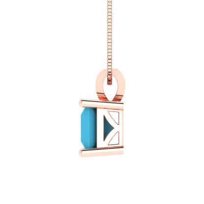 3.0 ct Brilliant Princess Cut Solitaire Designer Genuine Flawless VVS1 Simulated Turquoise 14K 18K Rose Gold Pendant with 18" Chain