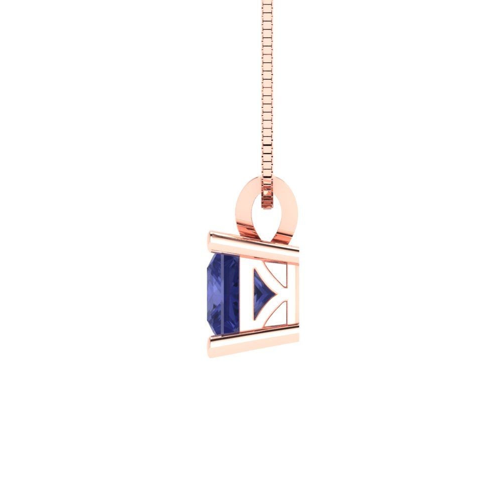 0.50 ct Brilliant Princess Cut Solitaire Designer Genuine Flawless VVS1 Simulated Tanzanite 14K 18K Rose Gold Pendant with 18" Chain