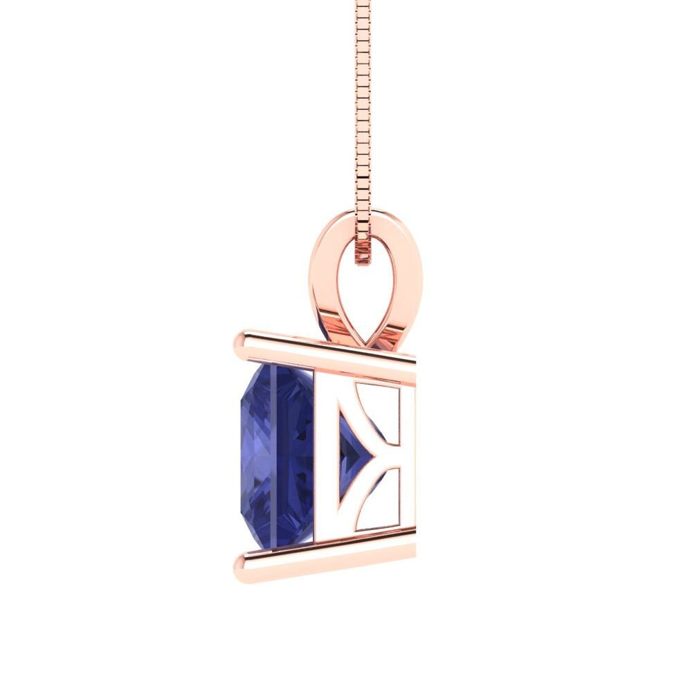 2.50 ct Brilliant Princess Cut Solitaire Designer Genuine Flawless VVS1 Simulated Tanzanite 14K 18K Rose Gold Pendant with 16" Chain