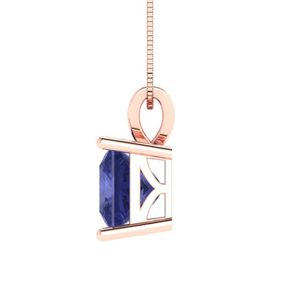 2.50 ct Brilliant Princess Cut Solitaire Designer Genuine Flawless VVS1 Simulated Tanzanite 14K 18K Rose Gold Pendant with 16" Chain