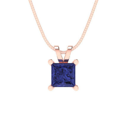 2.50 ct Brilliant Princess Cut Solitaire Designer Genuine Flawless VVS1 Simulated Tanzanite 14K 18K Rose Gold Pendant with 16" Chain