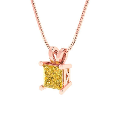 3.0 ct Brilliant Princess Cut Solitaire Designer Genuine Flawless VVS1 Yellow Simulated Diamond 14K 18K Rose Gold Pendant with 16" Chain