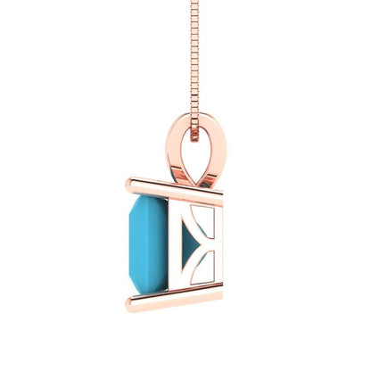 2.50 ct Brilliant Princess Cut Solitaire Designer Genuine Flawless VVS1 Simulated Turquoise 14K 18K Rose Gold Pendant with 16" Chain