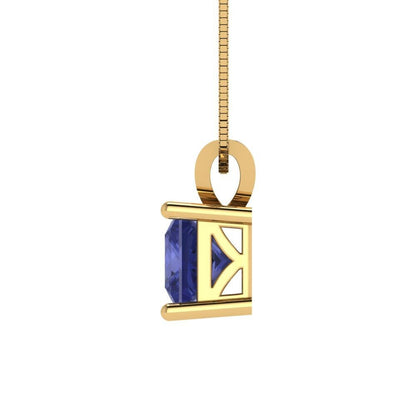 1 ct Brilliant Princess Cut Solitaire Designer Genuine Flawless VVS1 Simulated Tanzanite 14K 18K Yellow Gold Pendant with 16" Chain