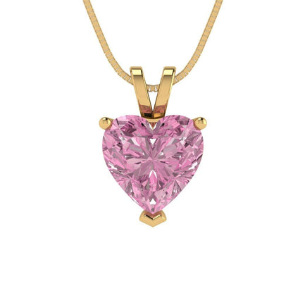 2 ct Brilliant Heart Cut Solitaire Designer Genuine Flawless VVS1 Pink Simulated Diamond 14K 18K Yellow Gold Pendant with 16" Chain