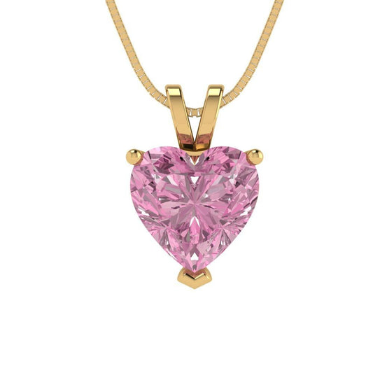 2 ct Brilliant Heart Cut Solitaire Designer Genuine Flawless VVS1 Pink Simulated Diamond 14K 18K Yellow Gold Pendant with 16" Chain
