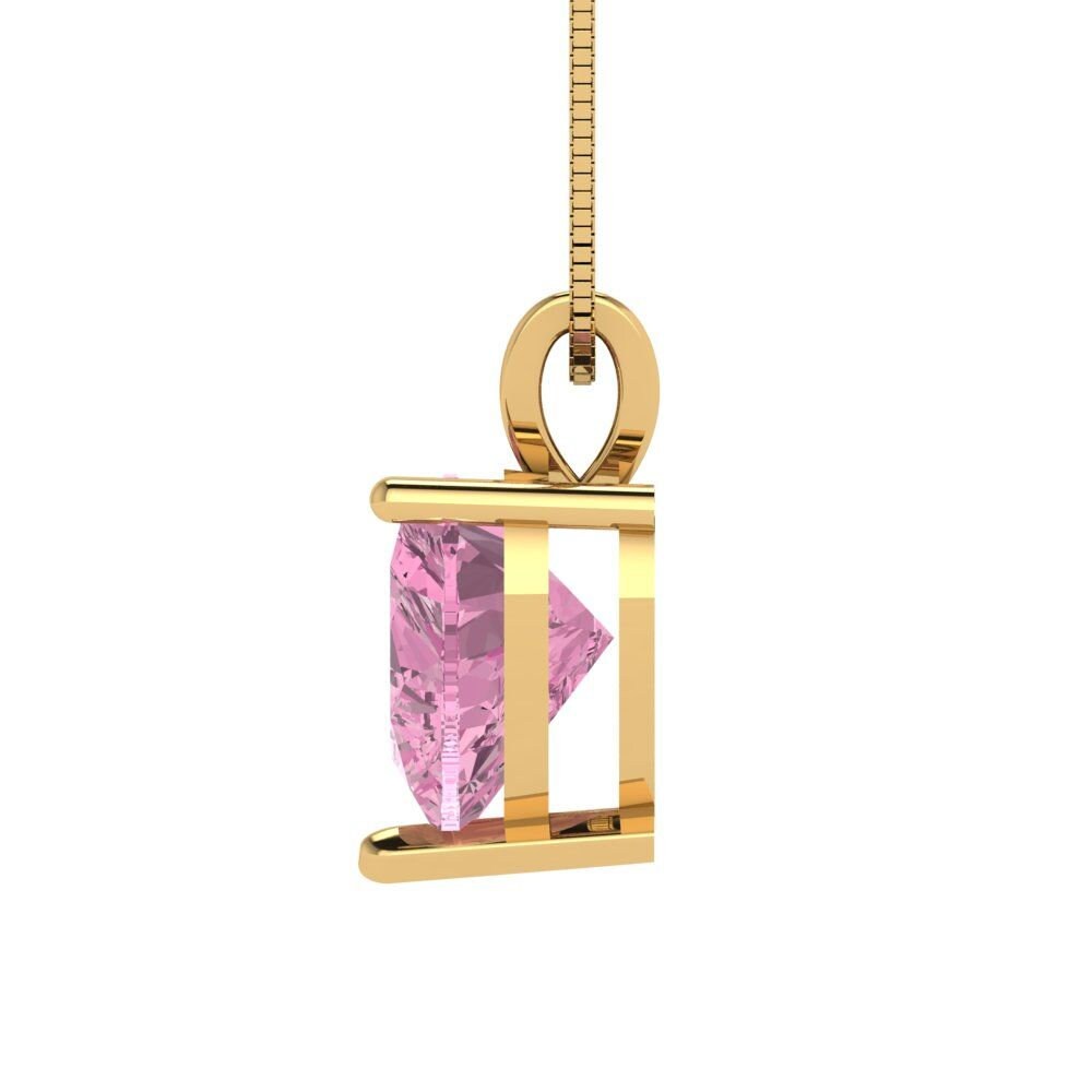 2 ct Brilliant Heart Cut Solitaire Designer Genuine Flawless VVS1 Pink Simulated Diamond 14K 18K Yellow Gold Pendant with 16" Chain