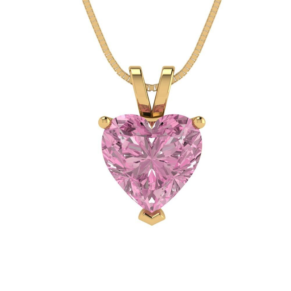 2 ct Brilliant Heart Cut Solitaire Designer Genuine Flawless VVS1 Pink Simulated Diamond 14K 18K Yellow Gold Pendant with 16" Chain