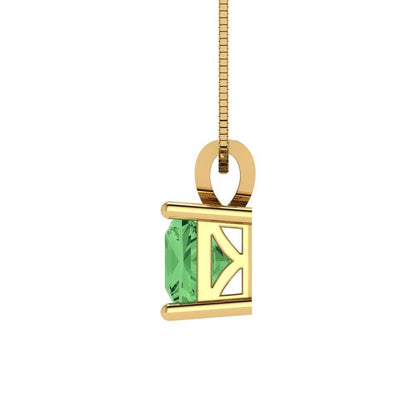 1 ct Brilliant Princess Cut Solitaire Designer Genuine Flawless Green Simulated Diamond 14K 18K  Yellow Gold Pendant with 16" Chain