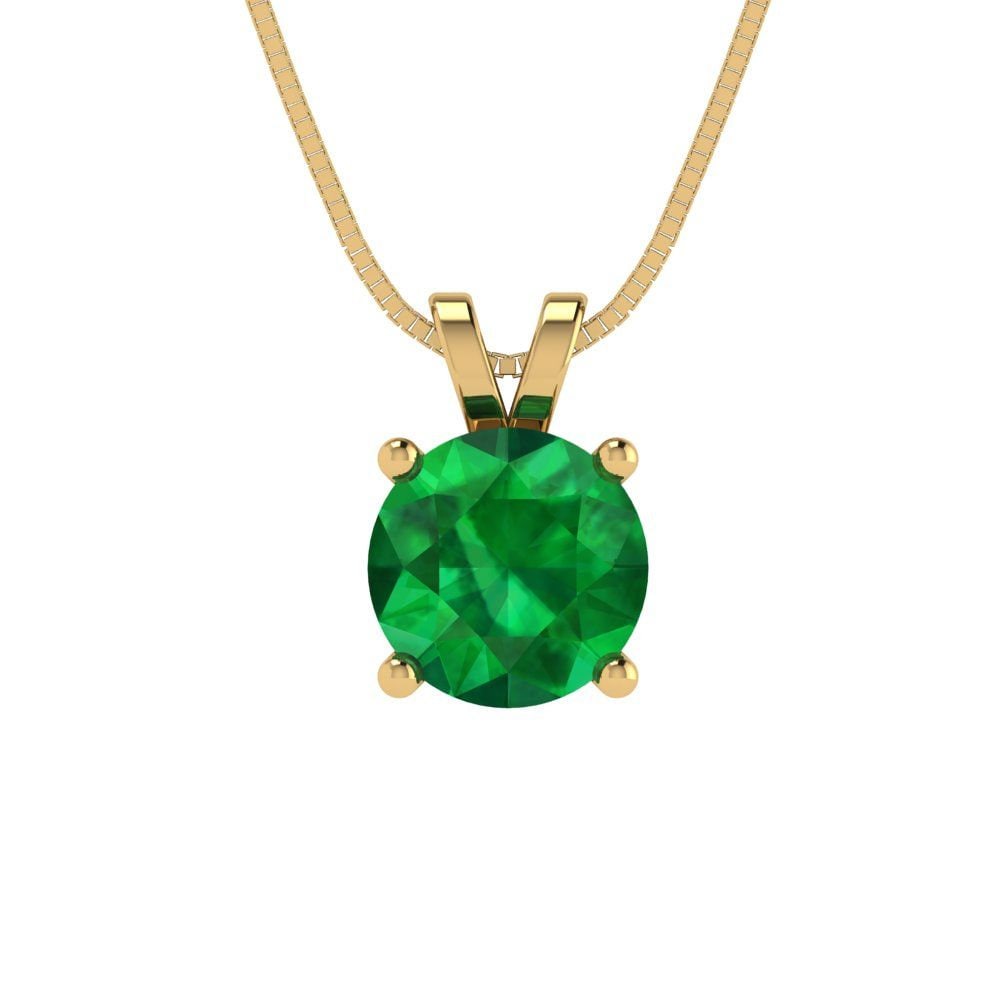 1.0 ct Brilliant Round Cut Solitaire Designer Genuine Flawless VVS1 Simulated Emerald 14K 18K Yellow Gold Pendant with 16" Chain