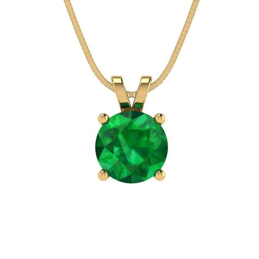 1.0 ct Brilliant Round Cut Solitaire Designer Genuine Flawless VVS1 Simulated Emerald 14K 18K Yellow Gold Pendant with 16" Chain