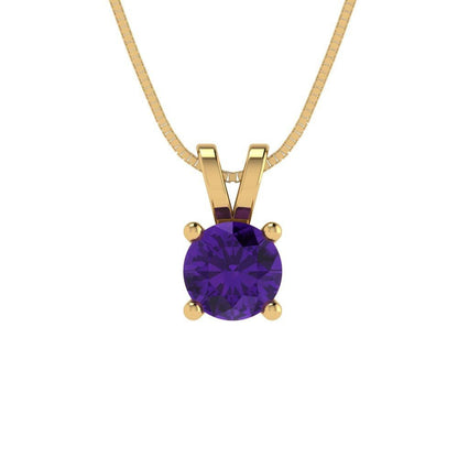 0.5 ct Brilliant Round Cut Solitaire Designer Genuine Flawless Natural Amethyst Stone 14k  18k Yellow Gold Pendant with 16" Chain