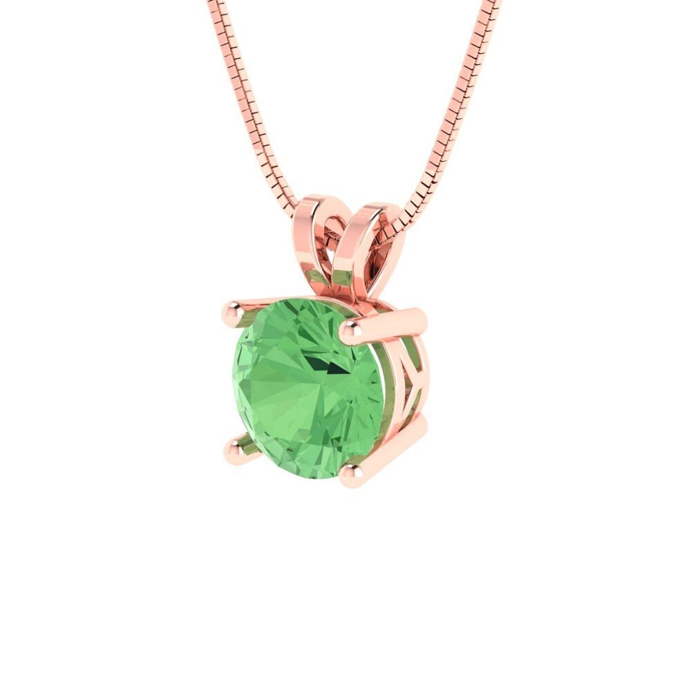 1.0 ct Brilliant Round Cut Solitaire Designer Genuine Flawless Green Simulated Diamond 14K 18K  Rose Gold Pendant with 18" Chain