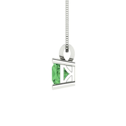 0.50 ct Brilliant Princess Cut Solitaire Designer Genuine Flawless Green Simulated Diamond 14K 18K  White Gold Pendant with 18" Chain