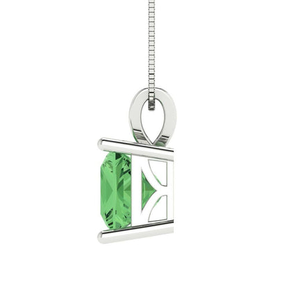 2.50 ct Brilliant Princess Cut Solitaire Designer Genuine Flawless Green Simulated Diamond 14K 18K  White Gold Pendant with 16" Chain