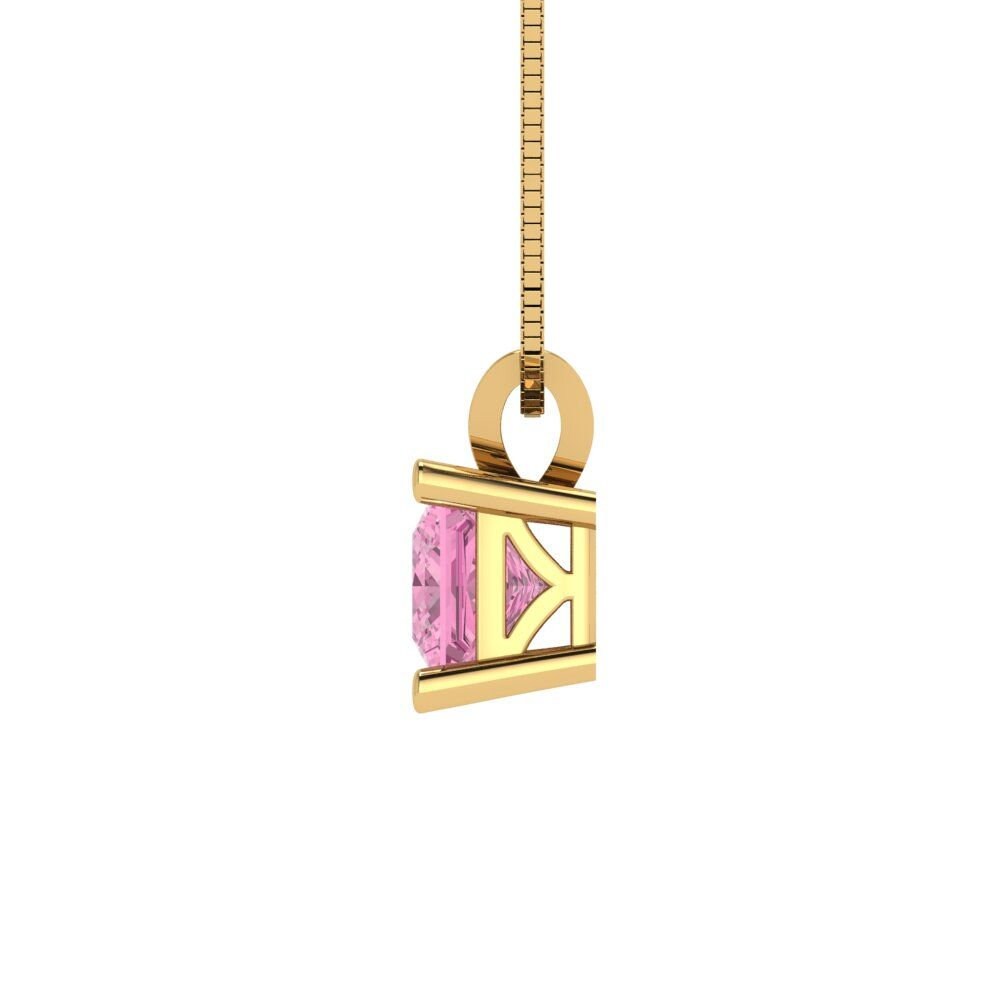 0.50 ct Brilliant Princess Cut Solitaire Designer Genuine Flawless VVS1 Pink Simulated Diamond 14K 18K Yellow Gold Pendant with 18" Chain