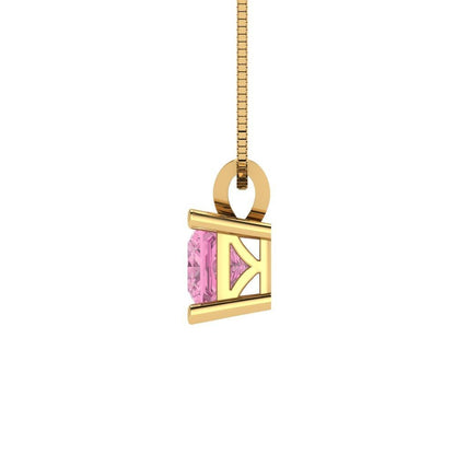 0.50 ct Brilliant Princess Cut Solitaire Designer Genuine Flawless VVS1 Pink Simulated Diamond 14K 18K Yellow Gold Pendant with 18" Chain