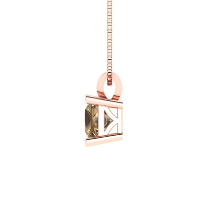 3.0 ct  Princess Cut Solitaire Designer Genuine Flawless VVS1 Champagne Simulated Diamond 14K 18K Rose Gold Pendant with 16" Chain