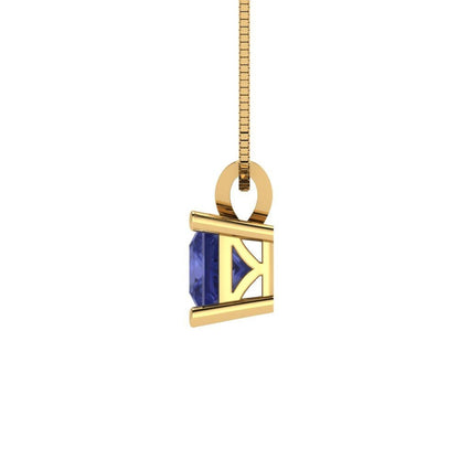 0.50 ct Brilliant Princess Cut Solitaire Designer Genuine Flawless VVS1 Simulated Tanzanite 14K 18K Yellow Gold Pendant with 18" Chain