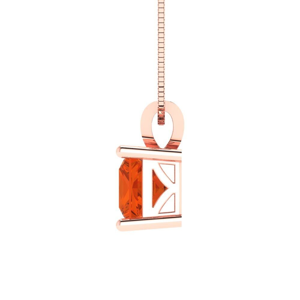 3.0 ct Brilliant Princess Cut Solitaire Designer Genuine Flawless VVS1 Red Simulated Diamond 14K 18K Rose Gold Pendant with 18" Chain