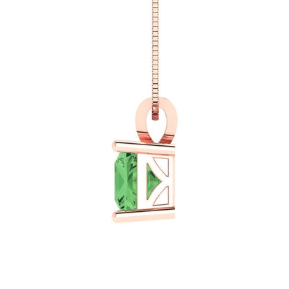 1.50 ct Brilliant Princess Cut Solitaire Designer Genuine Flawless Green Simulated Diamond 14K 18K  Rose Gold Pendant with 18" Chain